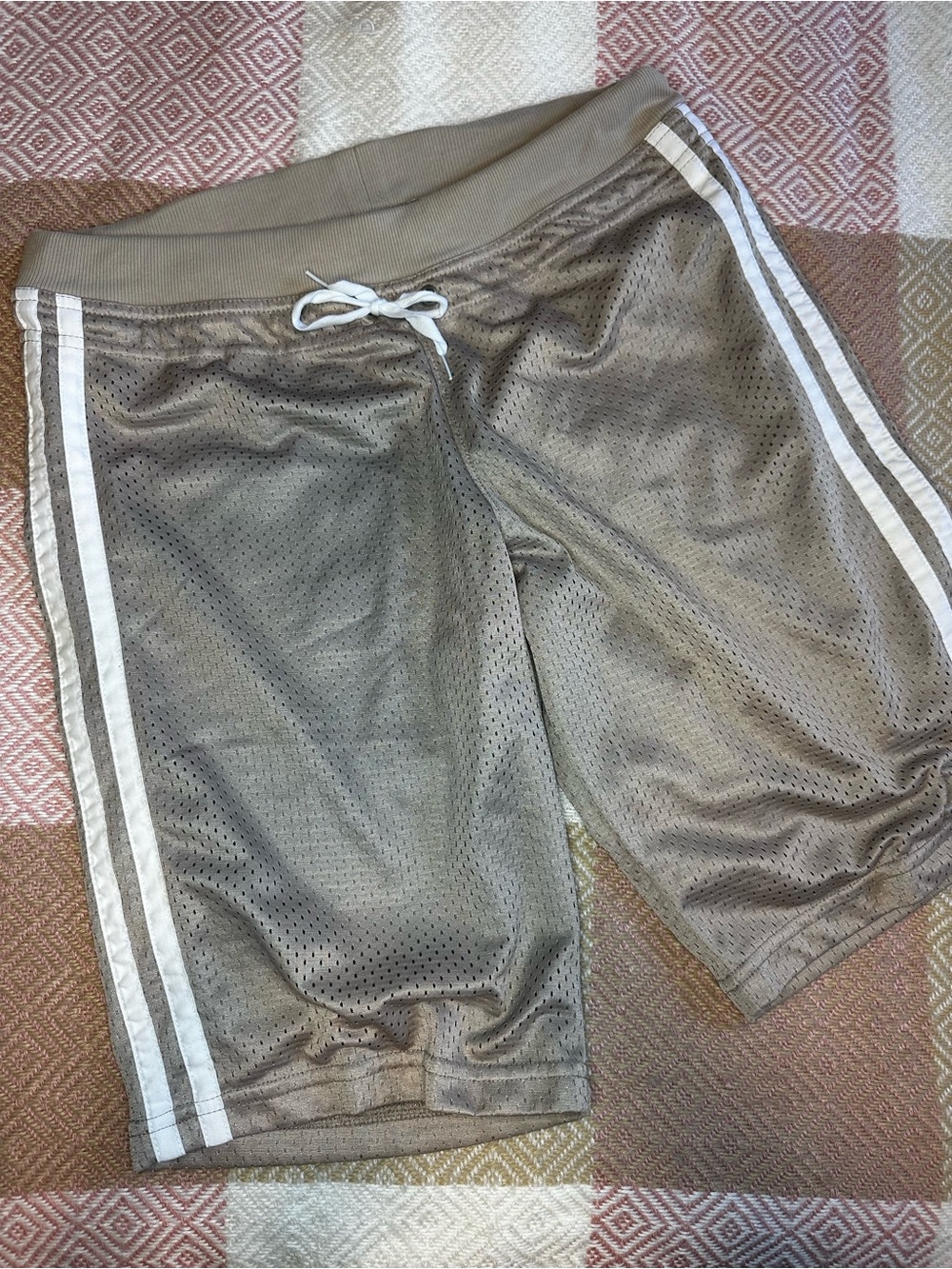 bcg Athletic Mesh Shorts in Taupe with White Stripes